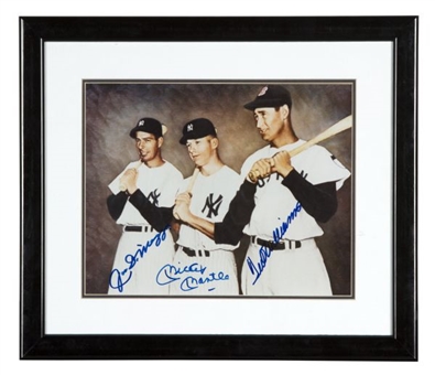 Joe DiMaggio, Mickey Mantle, Ted Williams Framed Signed 8x10” Photo